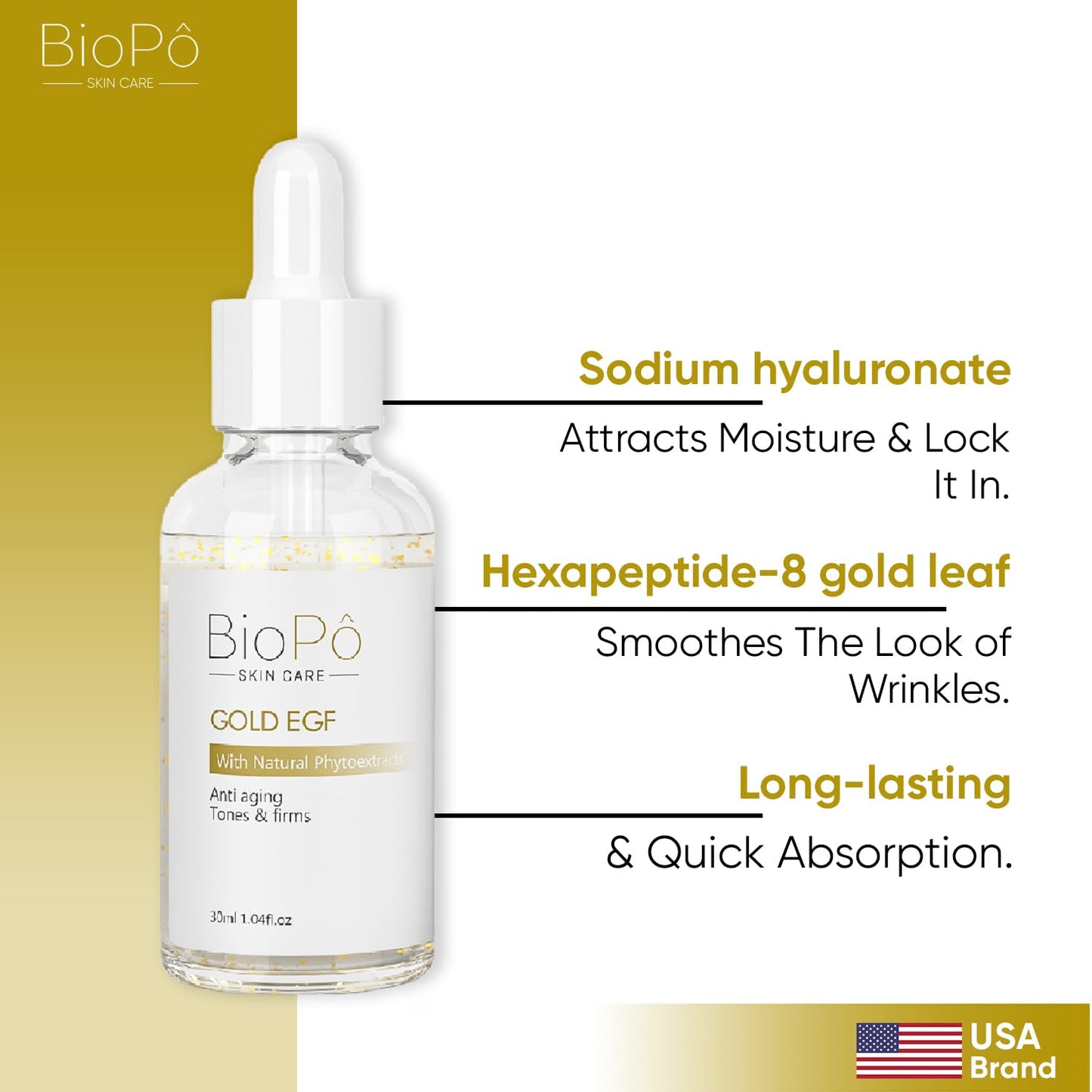 Gold EGF - Anti-Wrinkle Face Treatment for Firming Skin Texture, Promotes Cell Regeneration & Nourishment, 30 ml - Made in USA Beauty & Personal Care BioPo