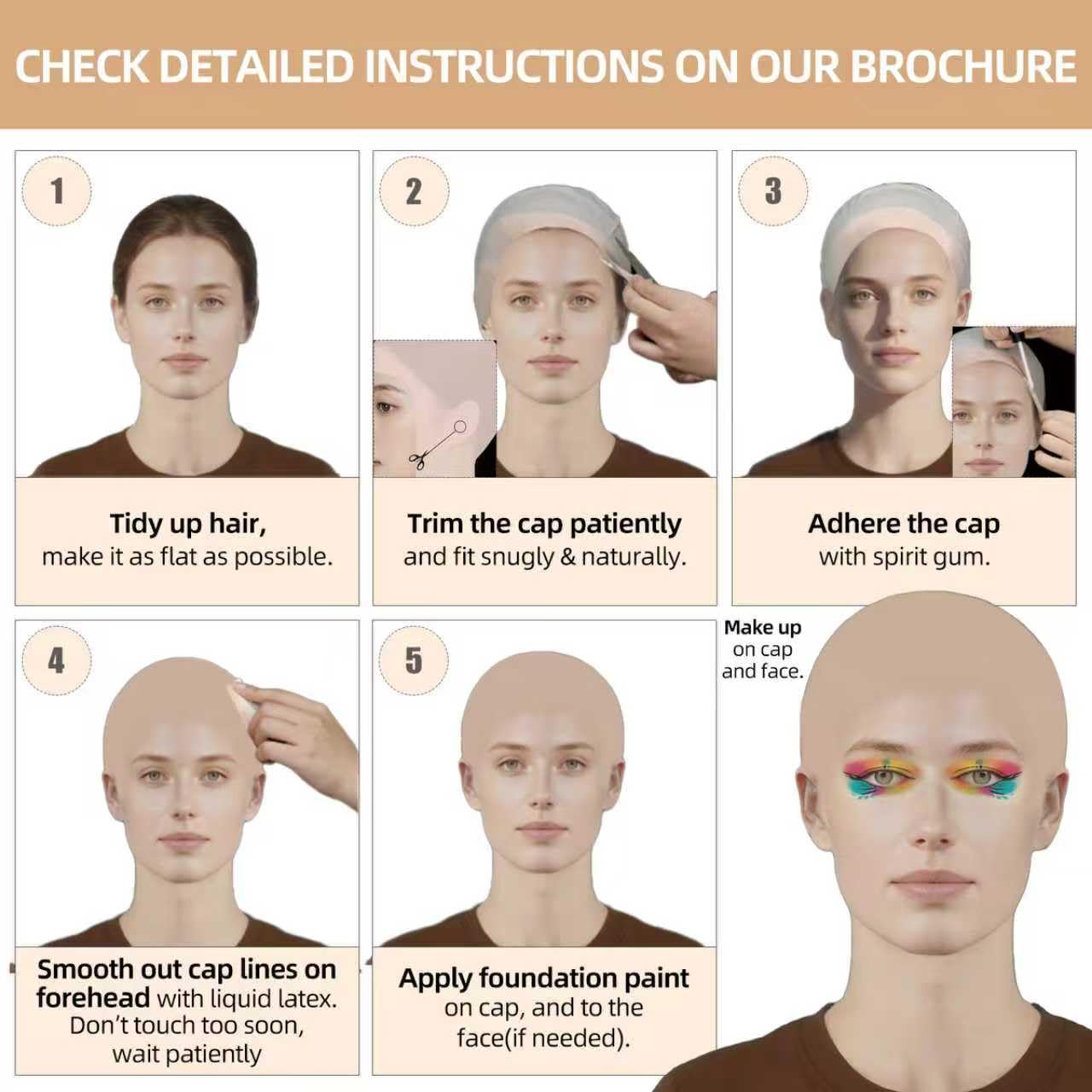 Bald Cap Halloween Makeup Kit for Men & Woman, Complete Bald Cap Costume Character Set , SFX Makeup Kit, Professional Realistic Bald Cap Kits Beauty & Personal Care Js2U ZW