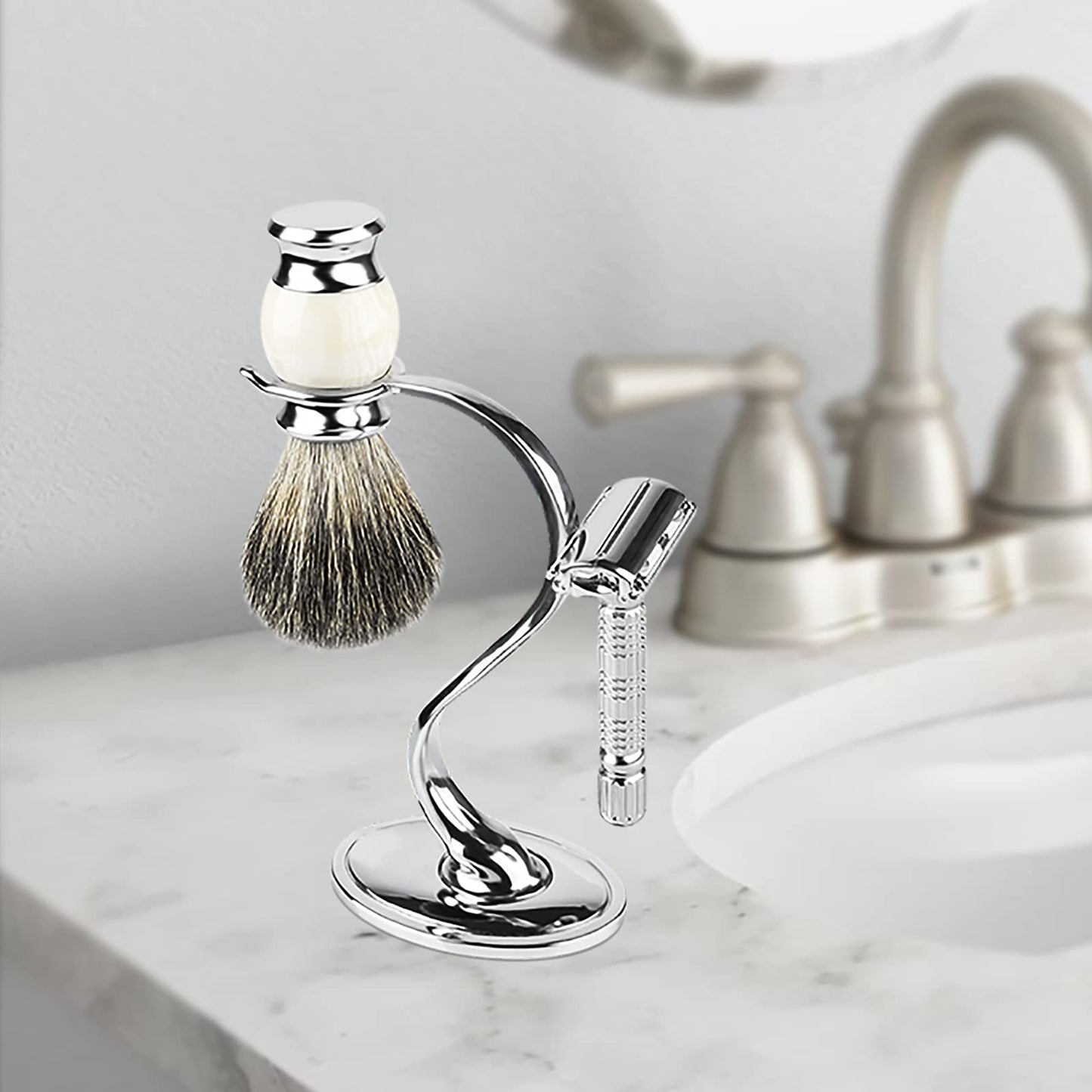 Linkidea Razor Holder Stand, Zinc Alloy Shaving Brush Organizer with Non-Slip Base, Safety Shaver Kit for Shower, Bathroom Compatible with Vikings Beauty and Personal Care Linkidea
