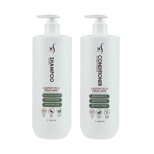 HerStyler Castor Oil Shampoo and Conditioner Set for Men - Cooling Mint Sensation - Contains Aloe and Purslane - Soothes Dry Flaky Scalp - Softer Beauty & Personal Care HerStyler