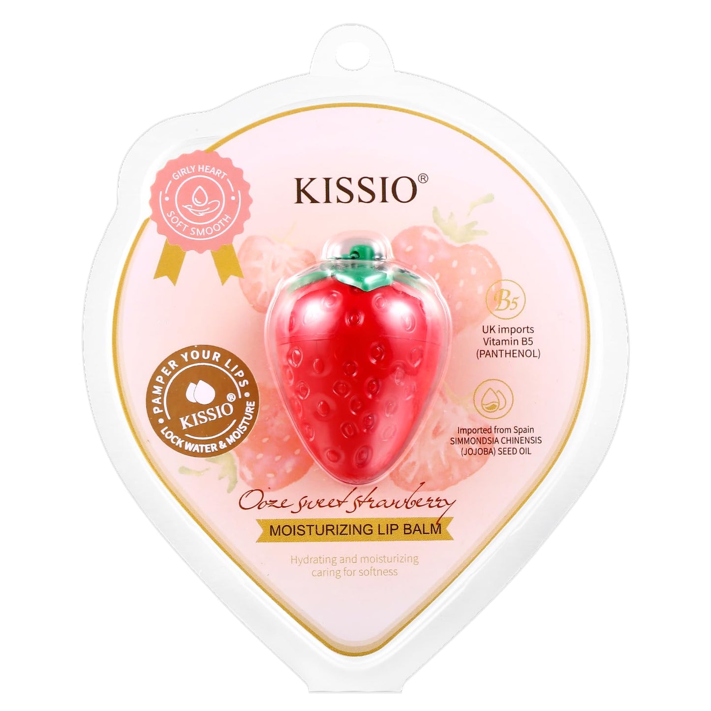 KISSIO Lip Balm,Strawberry Lip Balm,Lip Care with B5 Panthenol,Jojoba Seed Oil and Ceramide,Moisturize and Soothe Chapped Lips,Reduces Lines Beauty and Personal Care KISSIO