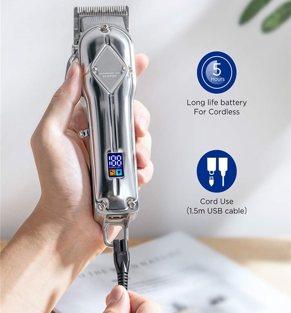 GLESVOWIO Hair Clippers for Men Electric Hair Clippers for Men Professional Cordless Barber Clippers Rechargeable Beard Trimmer LED Display Metal Case Beauty and Personal Care GLESVOWIO