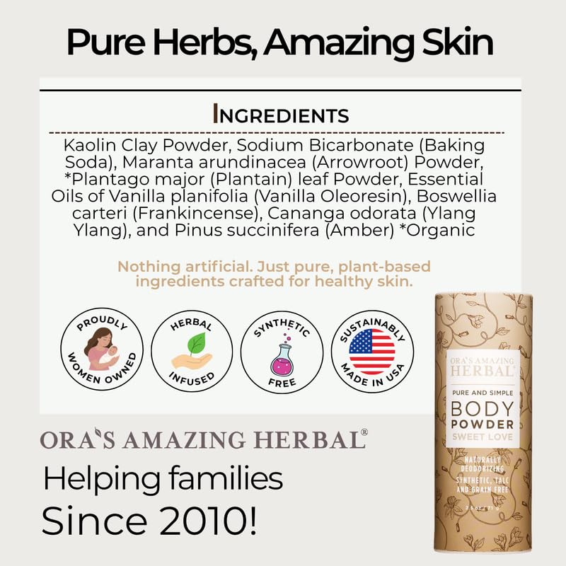 Ora's Amazing Herbal Body Powder for Women, Cornstarch and Talc Free Powder, Bath and Dusting Powder, Amber Oil, Frankincense Essential Oil Beauty and Personal Care Ora's Amazing Herbal