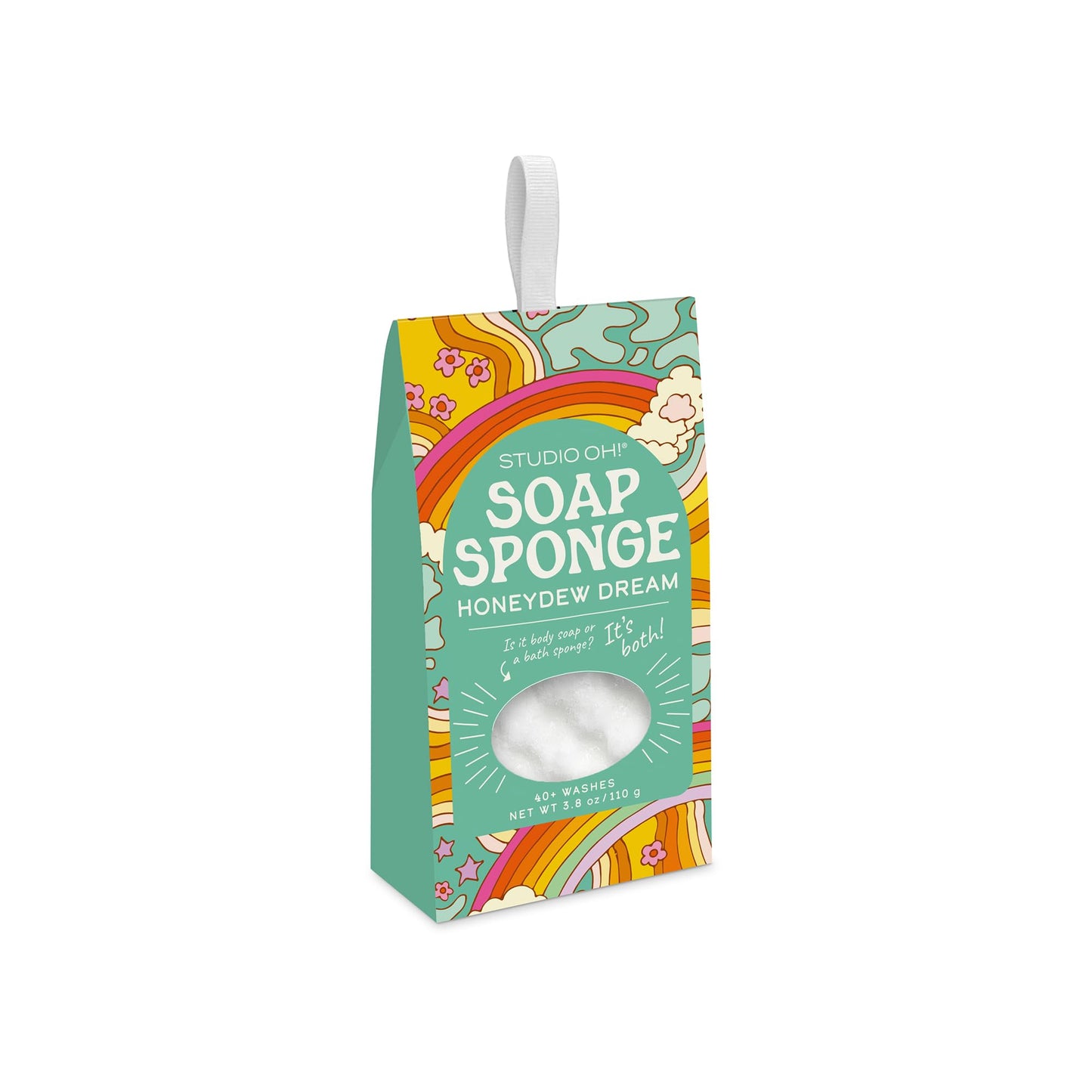 Studio Oh! Happy-Go-Lucky Soap Sponge, Honeydew Dream Scent - 2-in-1 Body Wash Infused Bath Sponge & Shower Scrubber with Hanging Ribbon, Up to 40 Beauty and Personal Care Studio Oh!