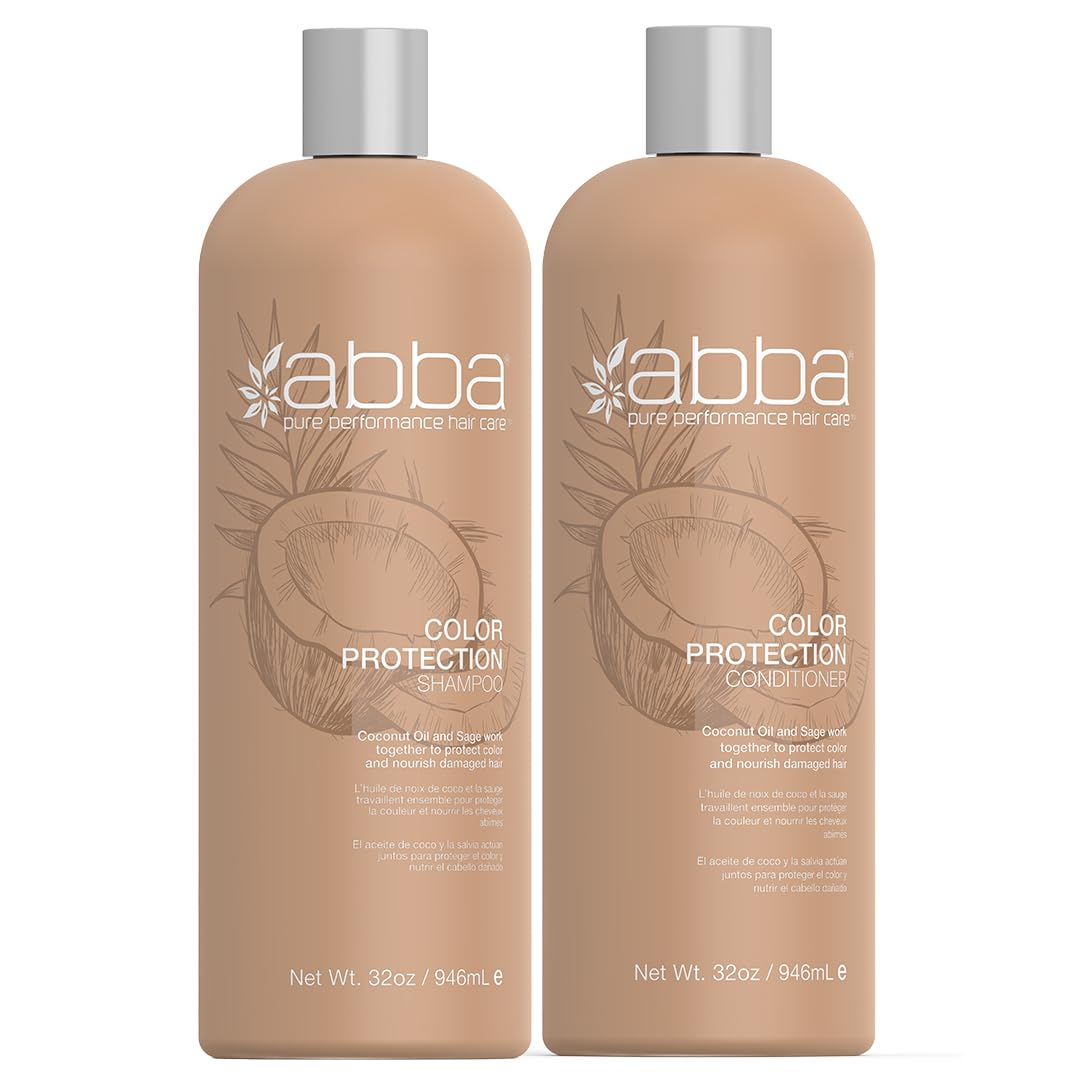 ABBA - Pure Color Protection Shampoo & Conditioner Shine Enhancing & Nourishing Value Duo Set - Coconut Oil & Sage, 32 fl oz Each Beauty & Personal Care ABBA