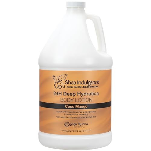 Ginger Lily Farms Botanicals Shea Indulgence 24H Deep Hydration Body Lotion, Coco Mango, 100% Vegan & Cruelty-Free, Coconut Mango Scent, 1 Gallon (128 Beauty & Personal Care Ginger Lily Farms