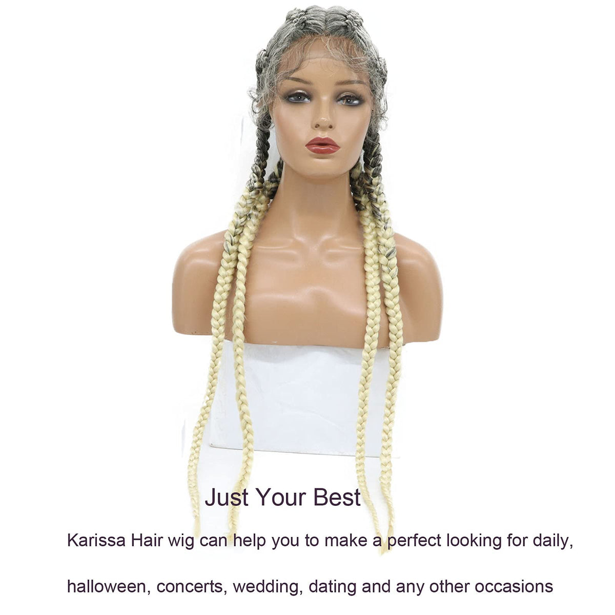 Karissa Hair Blonde Braided Wig Straight French Braid Wigs for White Women Long Blond Microbraids Wigs Grey Lace Front Synthetic Glueless Braided