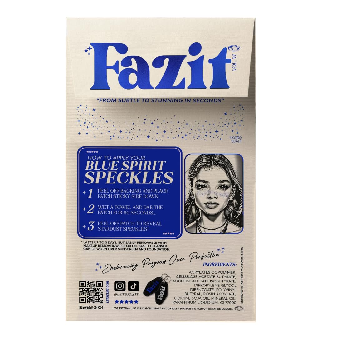 Fazit Blue Speckles - Glitter Freckle Makeup Patches - Shimmering Faux Freckles & Body Glitter - Waterproof, Long-Lasting Instant Glamour Beauty & Personal Care Fazit