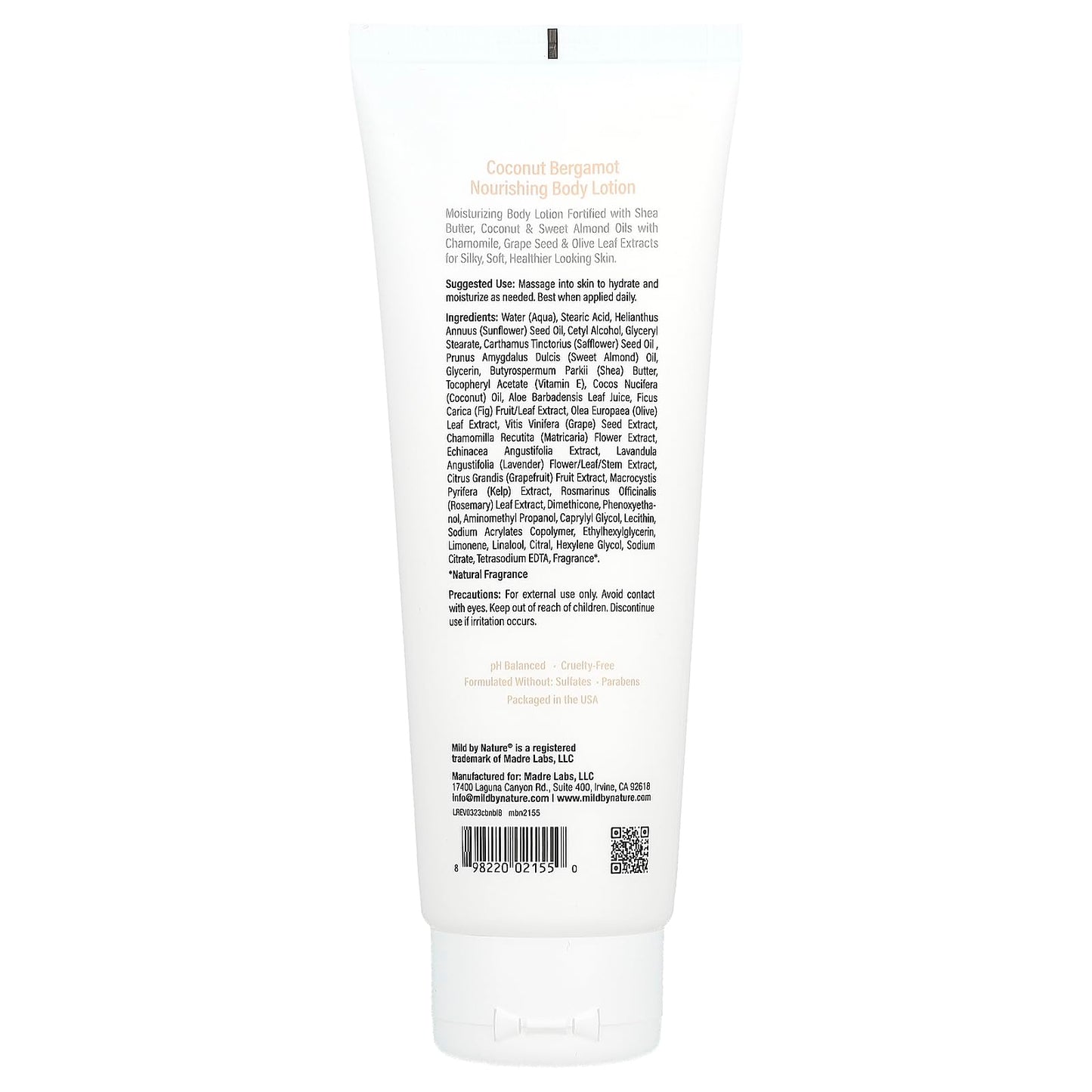 Mild By Nature Nourishing Body Lotion, Coconut Bergamot, 8 fl oz (236 ml) Beauty & Personal Care MILD BY NATURE