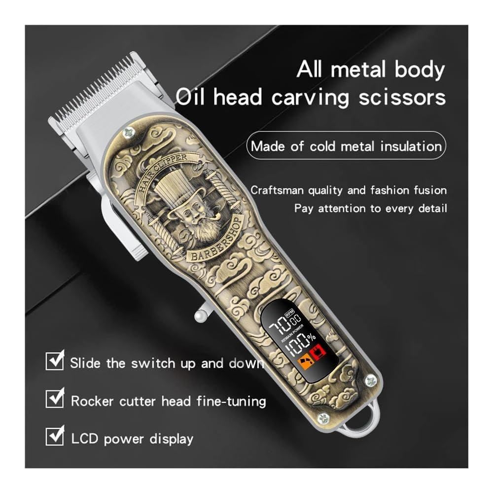 EWKYLSEM Razors Three-Piece Electric Hair Trimmer Set, USB Charging LED Smart Display Hair Clipper, Electric Carving Scissors, Men's Razor(Gentleman Beauty and Personal Care EWKYLSEM
