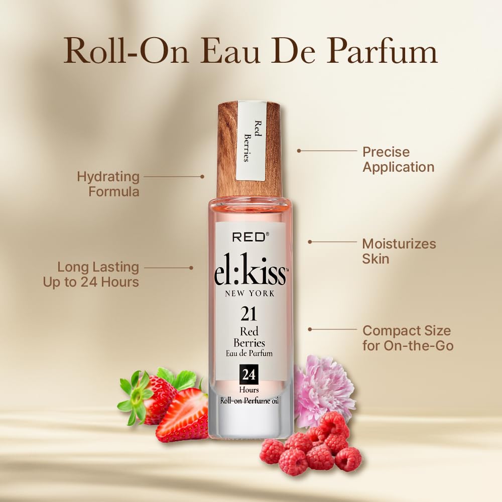 EL:KISS Roll On Perfume, Red Berries Inspired by YSt L's Mon Paris, Eau de Parfum 12mL (.40 Fl Oz), Hydrating & Long-Lasting, Alcohol-Free & Mineral Beauty & Personal Care EL:KISS