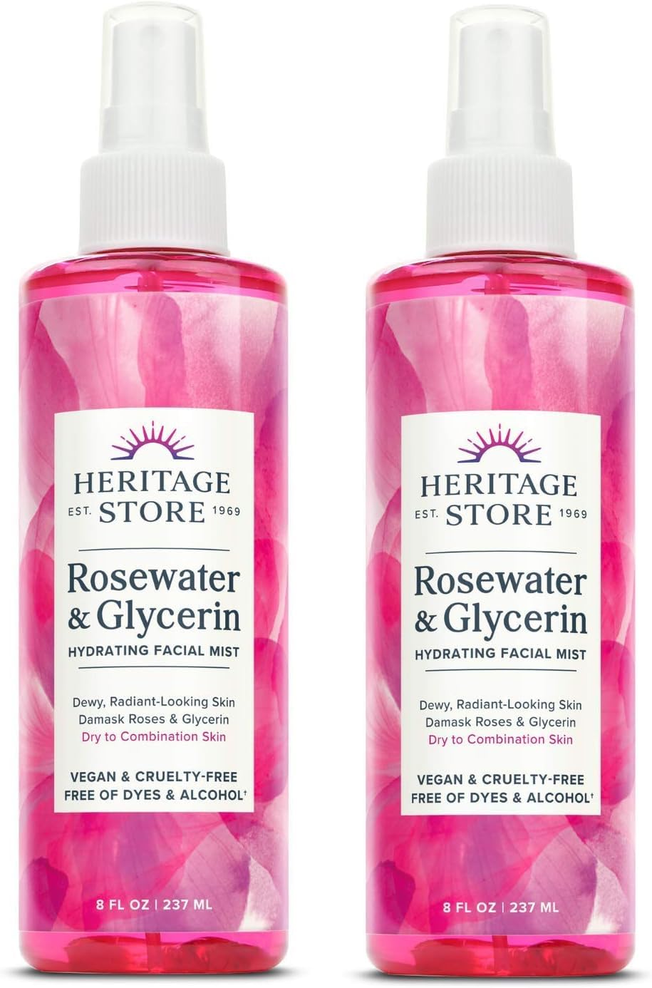 HERITAGE STORE Rosewater & Glycerin 2-pack - Hydrating Facial Mist - Dry Combination Skin Care - Rose Water Spray with Vegetable Glycerine - Made Beauty & Personal Care HERITAGE STORE