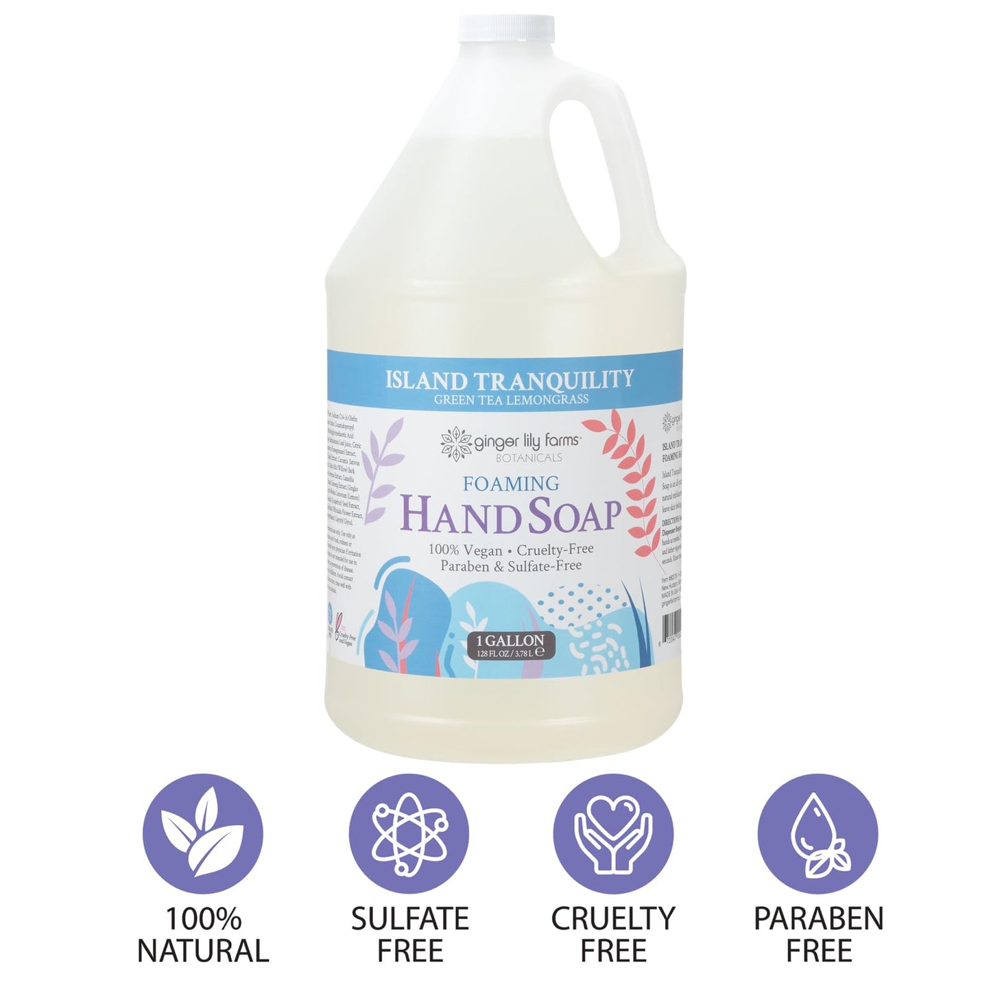 Ginger Lily Farms Botanicals All-Purpose Foaming Hand Soap Refill, Island Tranquility, 100% Vegan & Cruelty-Free, Green Tea Lemongrass Scent, 1 Gallon Beauty & Personal Care Ginger Lily Farms