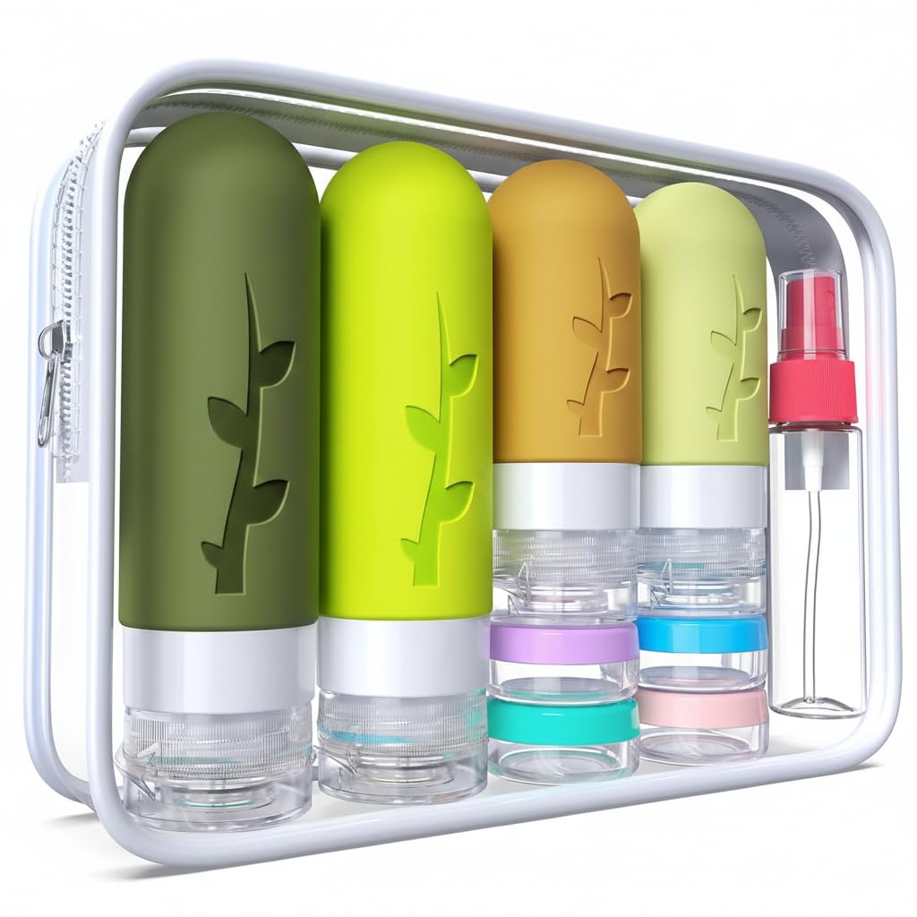 DEPOZA Travel Bottles Kit (16 Pack) - TSA Approved, Leak Proof Silicone Squeezable Containers for Toiletries. Complete Set with Jars, Sprayers & Bag Beauty and Personal Care DEPOZA Default Title