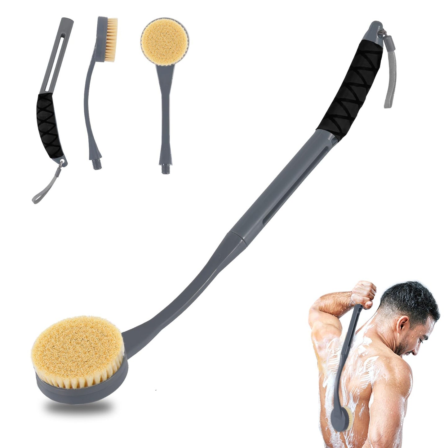 Gobiteli Back Scrubber for Shower,20.5" Long Handle Shower Brush for Body for Deep Clean,Back Brush for Shower for Men Women(Grey) Beauty and Personal Care Gobiteli