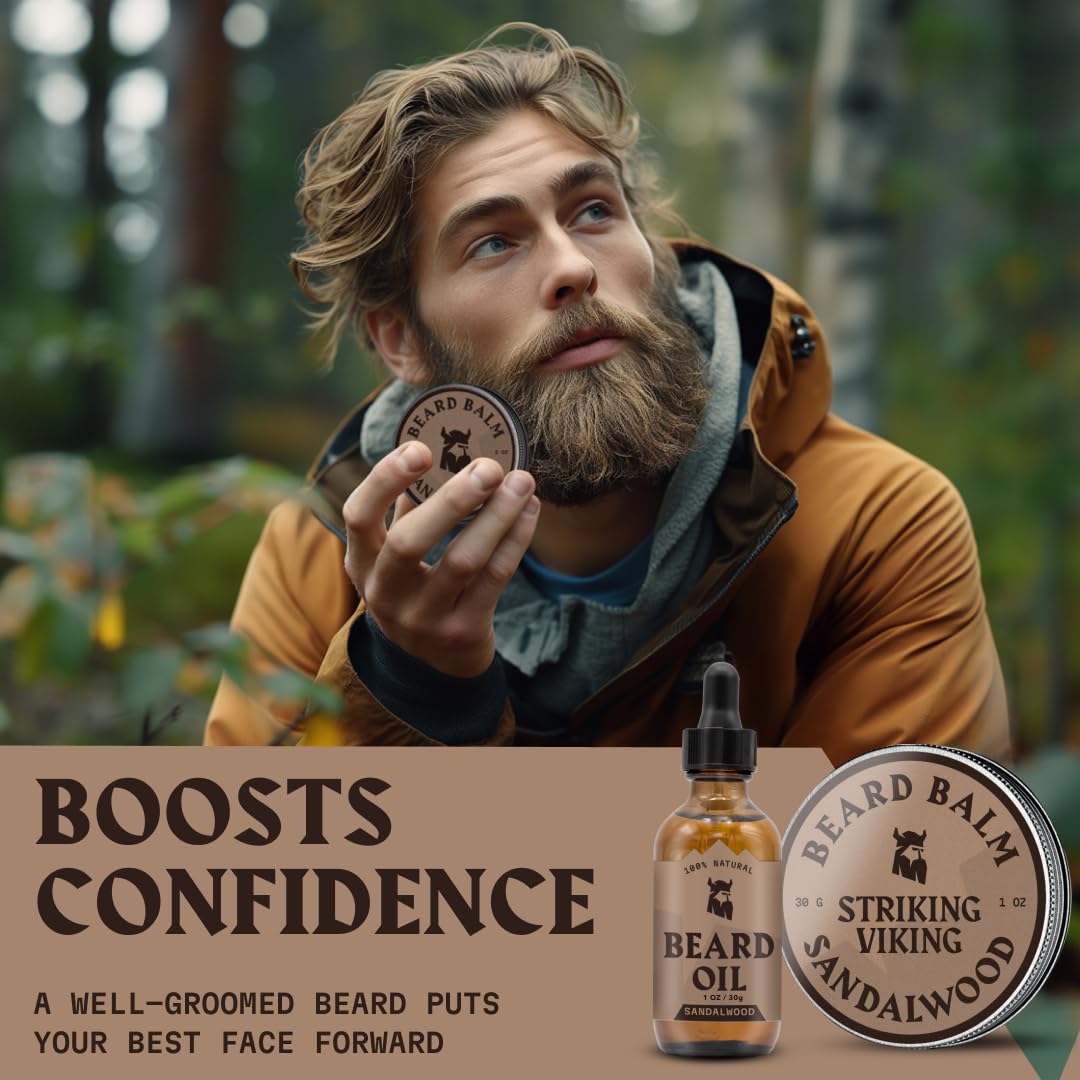 Striking Viking Beard Oil and Balm - Men's Beard Grooming Kit with All-Natural Beard Oil and Leave in Beard Balm Conditioner - Enriched with Argan Beauty & Personal Care Striking Viking