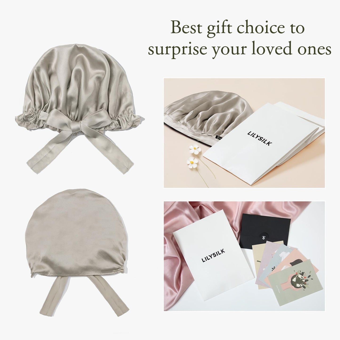 LilySilk Silk Bonnet for Sleeping Womens Sleep Cap 100% 19MM Mulberry Silk for Long Curly Hair Adjustable Stretchy Silvergray Beauty and Personal Care LilySilk