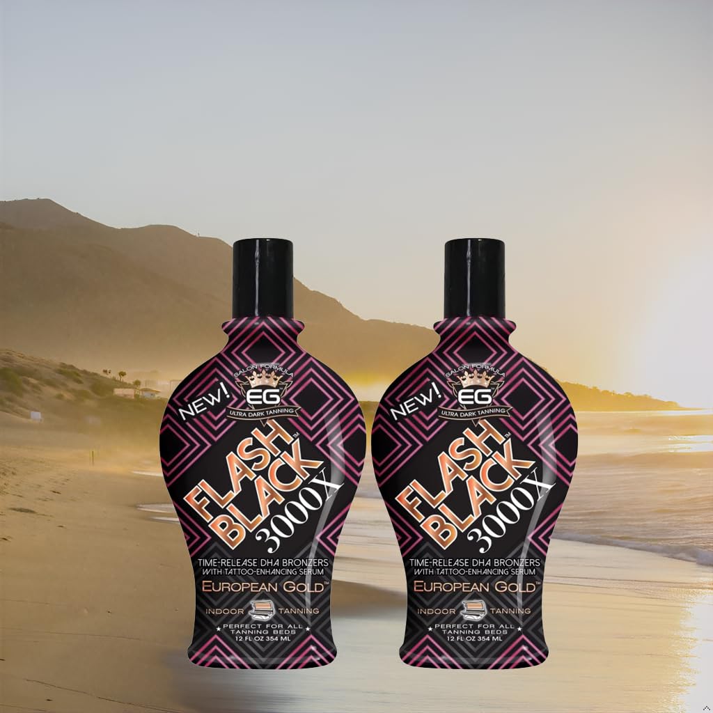 Set of 2: European Gold Flash Black 3000X Indoor Tanning Lotion with Time-Release DHA Bronzers, 12 oz Beauty & Personal Care European Gold