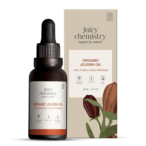 Juicy Chemistry Organic Jojoba Oil, 30 Ml Pure, Cold Pressed & Virgin Carrier Oil For Skin, Hair & Cuticles Naturally Rich In Vitamin E & Ceramides Beauty & Personal Care Juicy Chemistry
