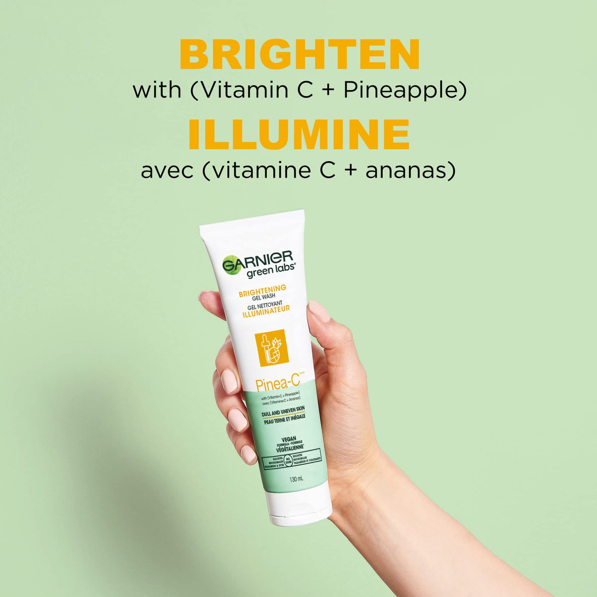 Garnier SkinActive Green Labs Brightening Gel Washable Cleanser with Vitamin C and for Dull and Uneven Skin 4.4 Packaging May Vary, Pinea-C