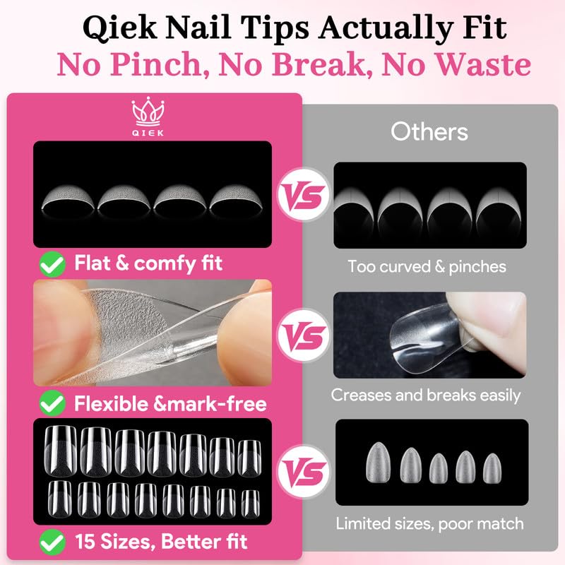 Qiek Short Square Fake Nail Tips - 15 Sizes 240 PCS Clear French Half Matte Press On False Nail Tips Pre-shaped Full Cover Gel Nail Tips Extensions Beauty and Personal Care QIEK