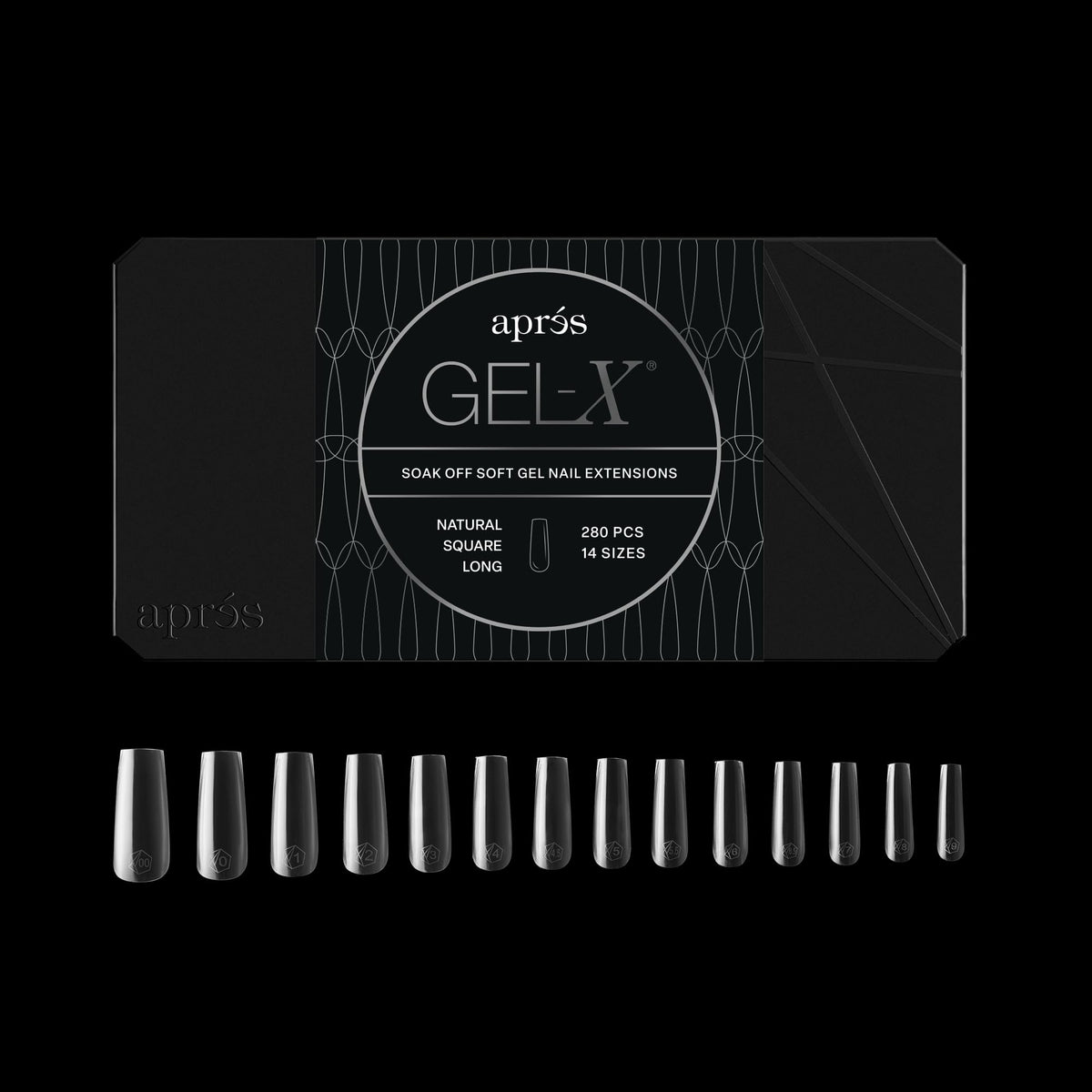 Aprés Gel-X® Square Box of Nail Tips | 280 Gel-X Tips, Soft Tips, 14 Sizes 00-9 | Half-sizes Included (Natural Square Long, 280 Count)
