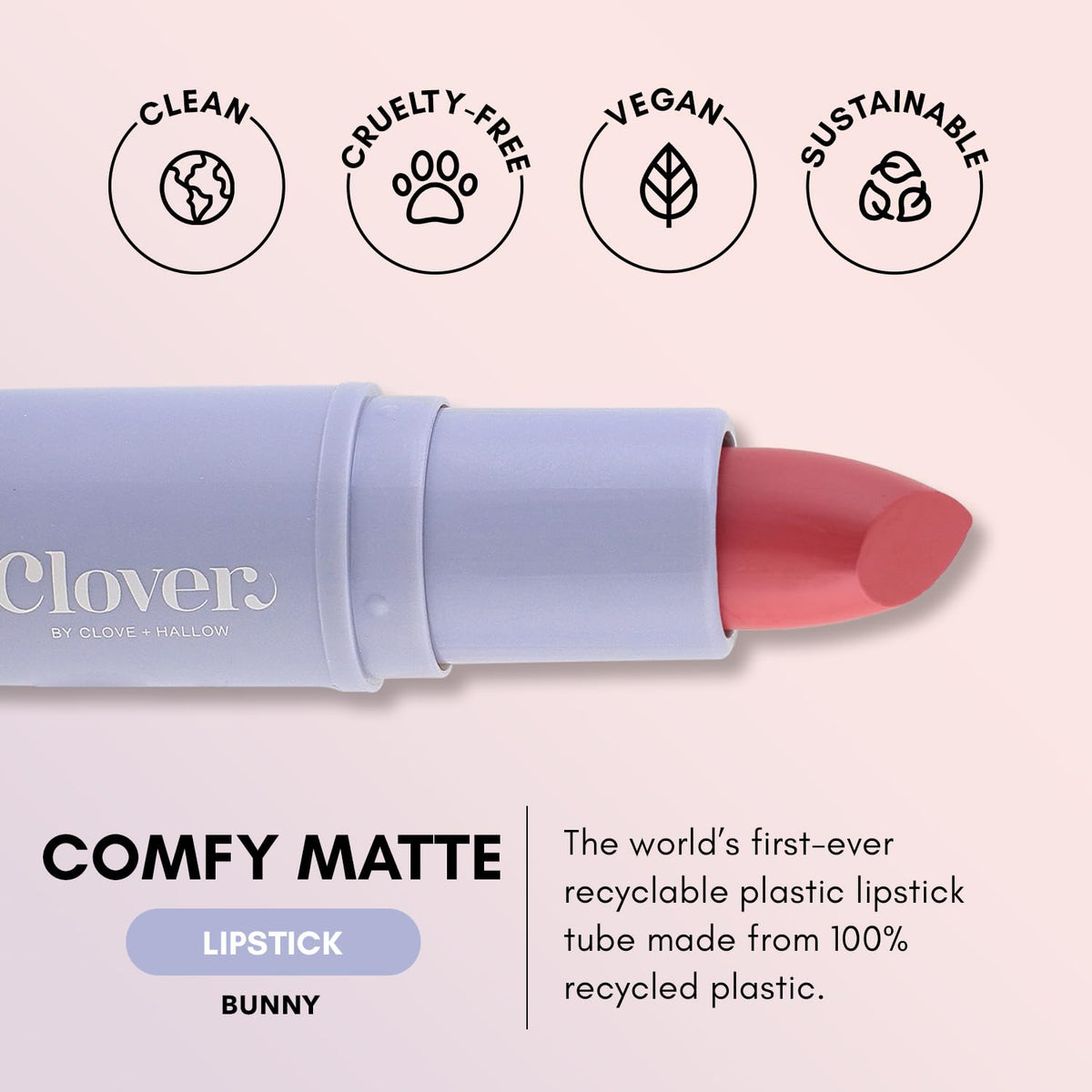 Clover Comfy Matte Lipstick | Non Drying Lipstick, Moisturizing And Lightweight, High Pigmented tick | Cruelty-Free & Vegan Lip Makeup | Shade - Bunny Beauty & Personal Care Clover