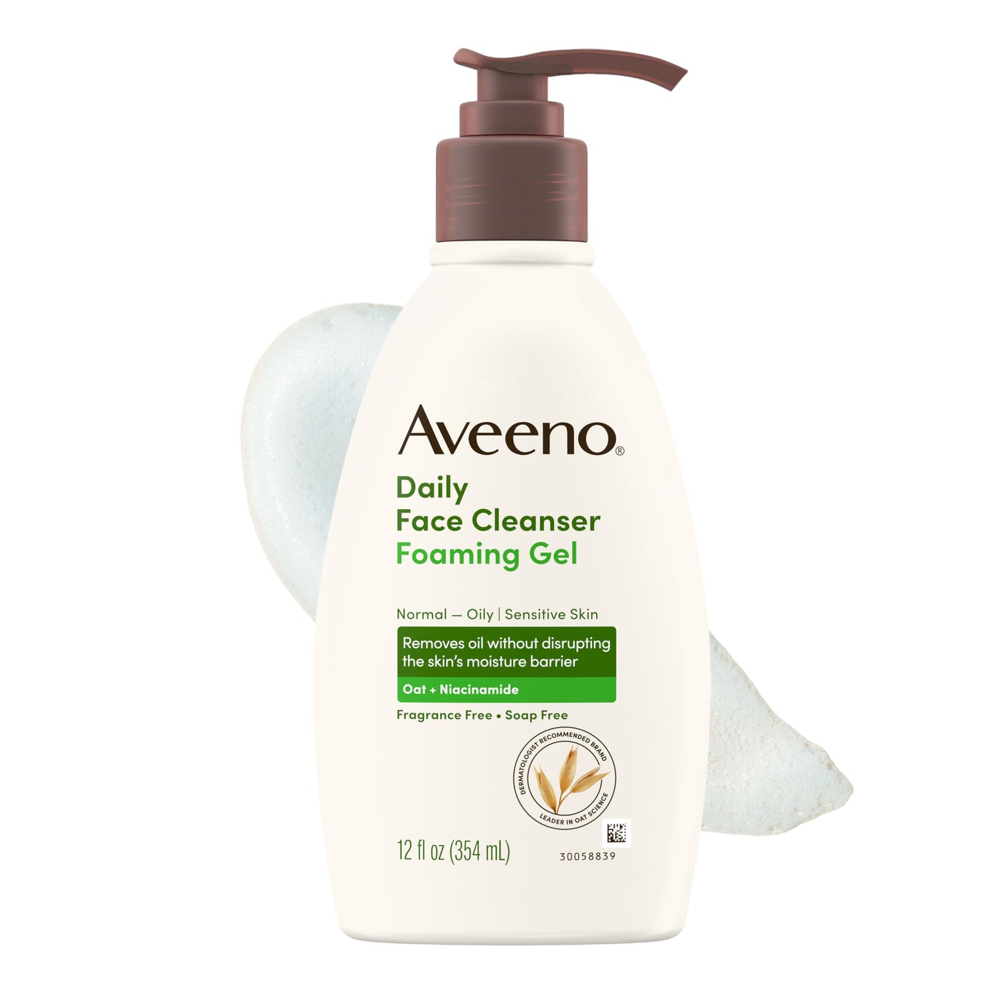 Aveeno Daily Foaming Gel Facial Cleanser for Normal to Oily or Sensitive Skin, Prebiotic Oat Formula, Fragrance-Free & Hypoallergenic, Free from Beauty & Personal Care Aveeno