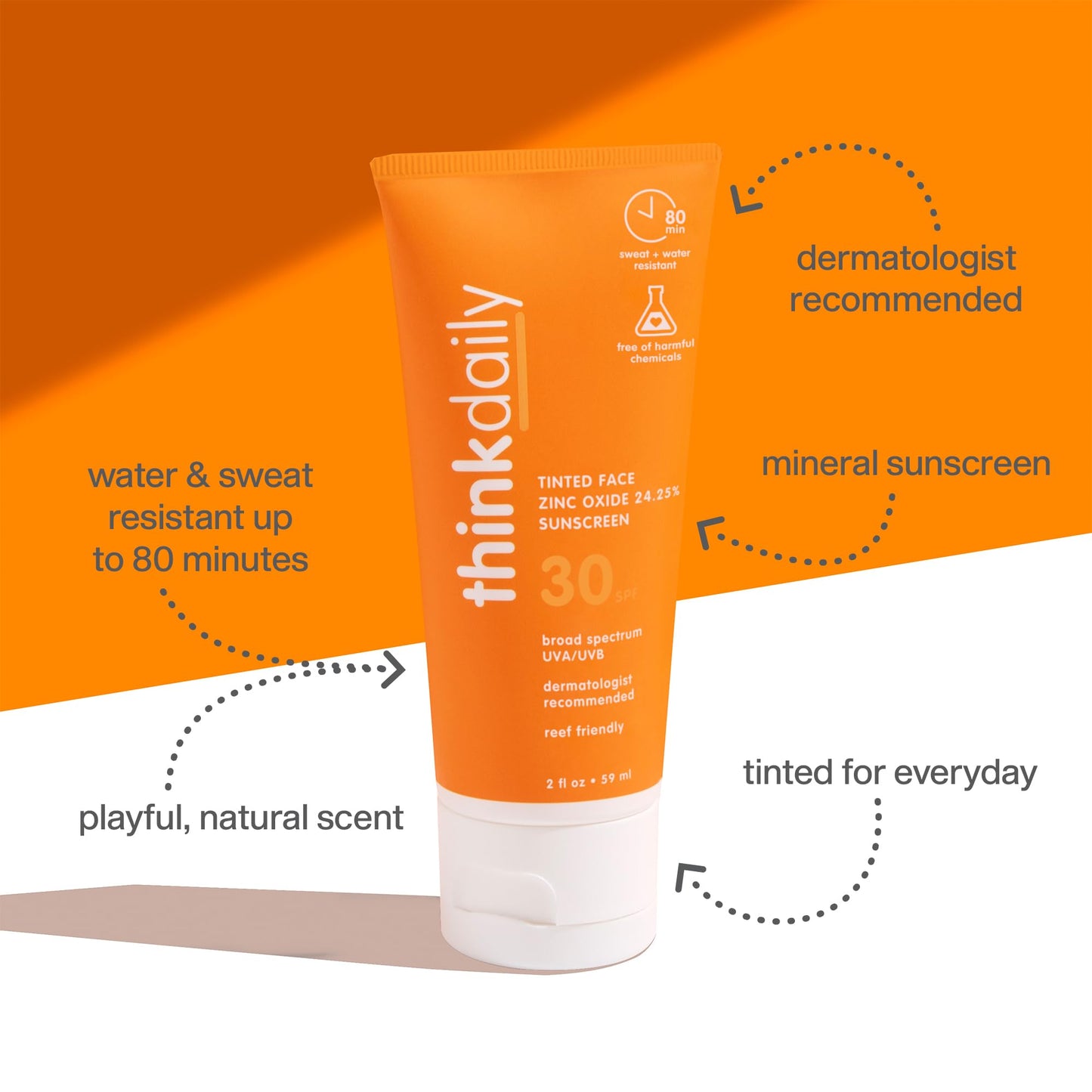 Thinkdaily SPF 30 Tinted Sunscreen for Face with Zinc Oxide, 2 Oz - Safe, Natural, Water Resistant Reef Safe Sunscreen, All Skin Tones, Broad Spectrum Beauty & Personal Care THINK