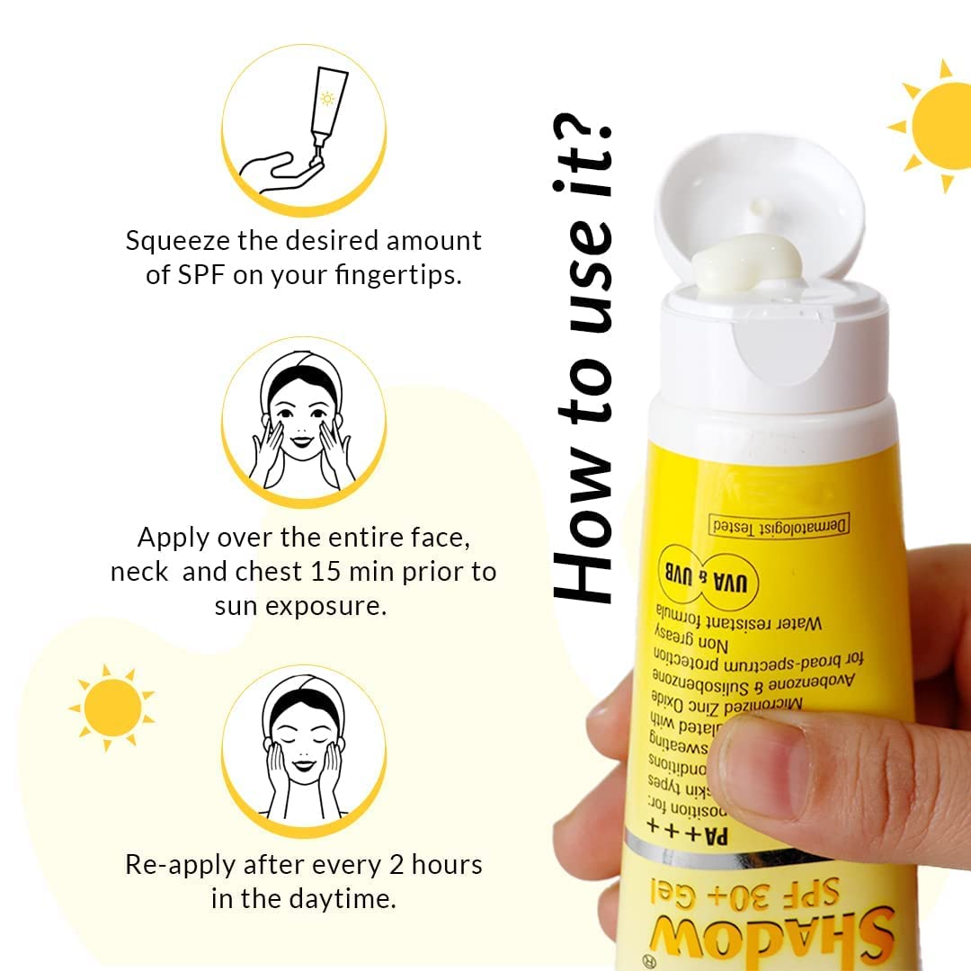 THRU Shadow Sunscreen SPF 30+ Gel Sunscreen For Oily Skin, Sun Screen Protector SPF 30 For Body & Face, Broad Spectrum For UVA & UVB Protection Non Beauty & Personal Care THRU