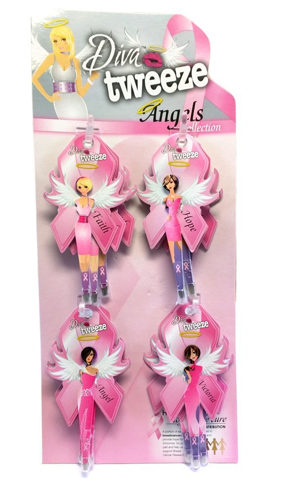 Diva Tweezer Professional Tweezers 'Angels' Pink Ribbon 12-Pack with Display Beauty and Personal Care Diva Tweeze