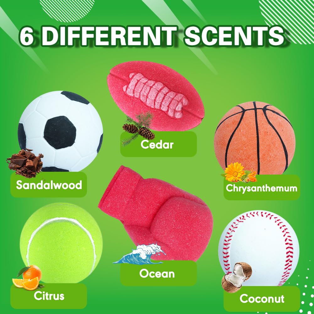 HZEX Sports Themed Bath Bombs Gift Set - 6 Piece Novelty Fizzy Balls with Basketball, Tennis, Baseball, Soccer, Football & Boxing - Fun Spa Kit… Beauty & Personal Care HZEX