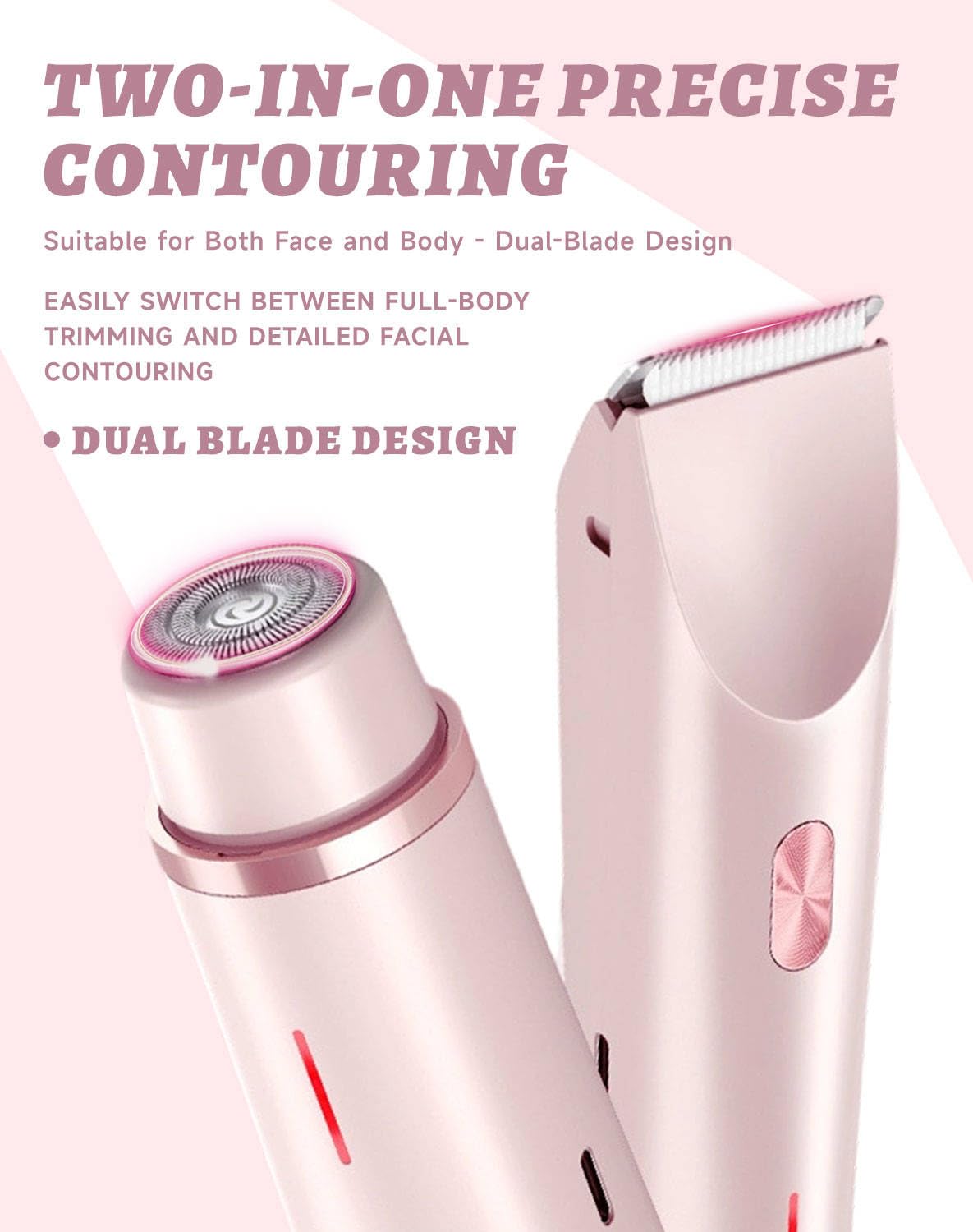 Dermavel Trimmer 2.0 Women, Ergonomic 2-in-1 Body & Facial Hair Trimmer, Luxury Skin Gentle Electric Razor, Waterproof Rechargeable Grooming Shaver Beauty and Personal Care Dermavel