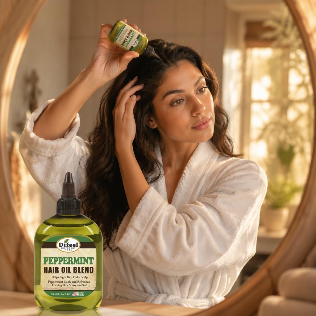 Difeel Peppermint Hair Oil Blend 7.1 Ounce - For Dry & Flaky Scalp, Cools & Refreshes Hair, Leaves Hair Shiny & Soft, Provides Immediate & Long