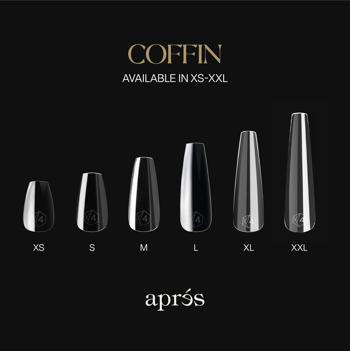 Apres Gel-X® Coffin Box of Nail Tips | 280 Gel-X Tips, Soft Tips, 14 Sizes 00-9 | Half-sizes Included (Sculpted Coffin Extra Extra Long, 280 Count)