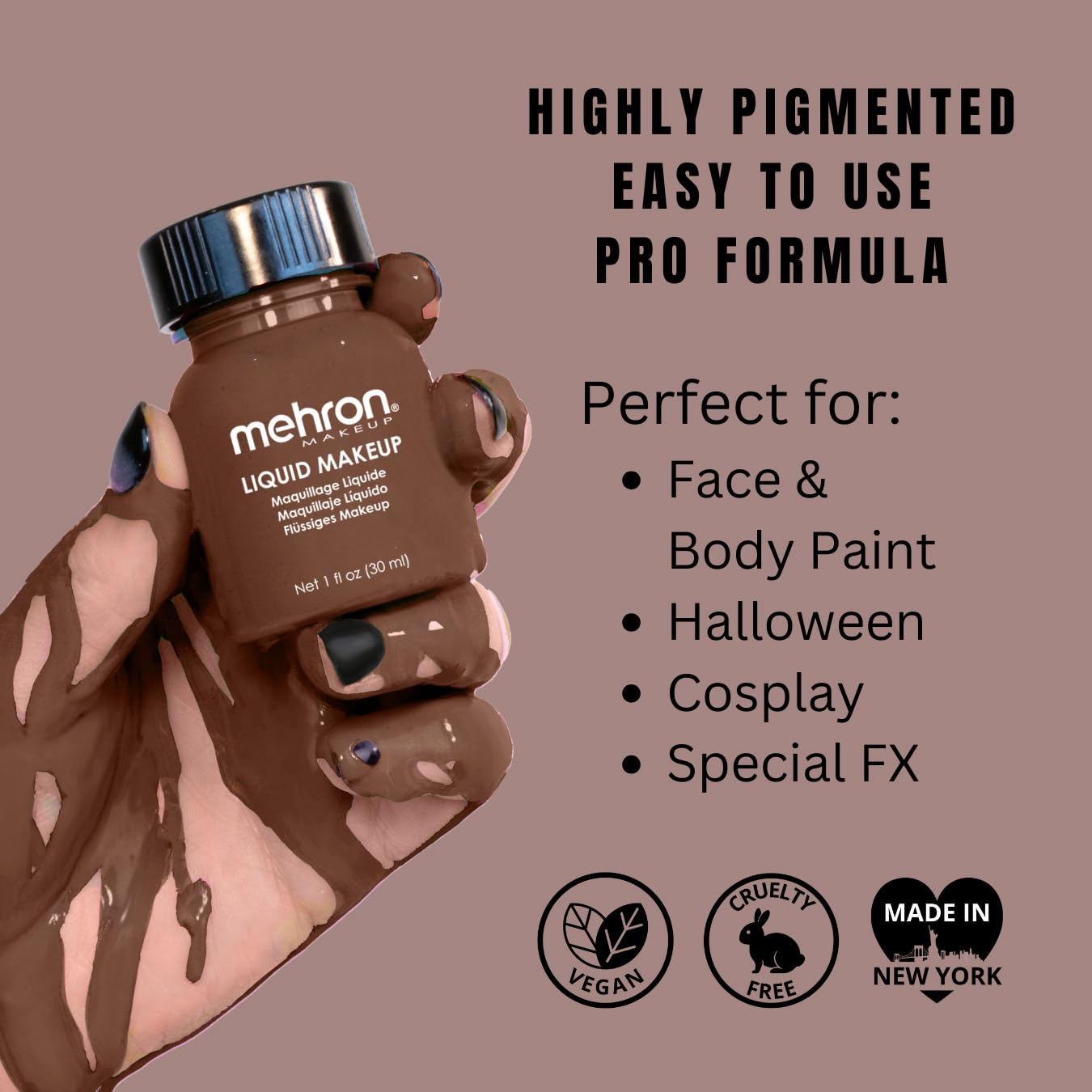 Mehron Makeup Liquid Makeup | Face Paint and Body Paint Perfect for Halloween, Cosplay I Air Brush Compatible Body Paint (1 oz) (Sable Brown) Beauty & Personal Care Mehron
