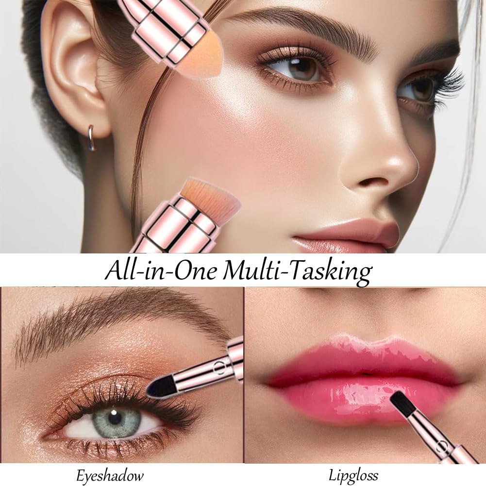 Bling Toman 4 in 1 Makeup Brush, Eyeshadow Eye Lip Face Concealing Blush Foundation Brush All in One Retractable Travel Size Makeup Brush Set (rose Beauty & Personal Care Bling Toman