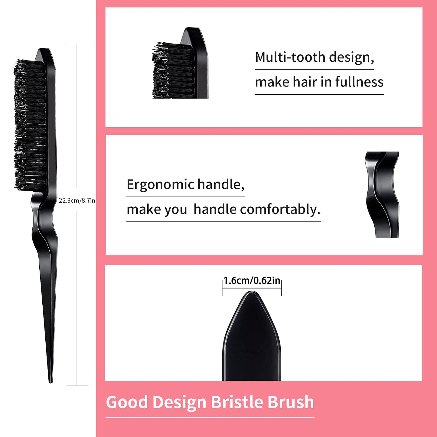 3 Pieces Hair Styling Comb Set Teasing Brush Rat Tail Comb Edge Brush for Edge&Back Brushing, Combing, Slicking Hair for Women (Black) Beauty & Personal Care Goiple