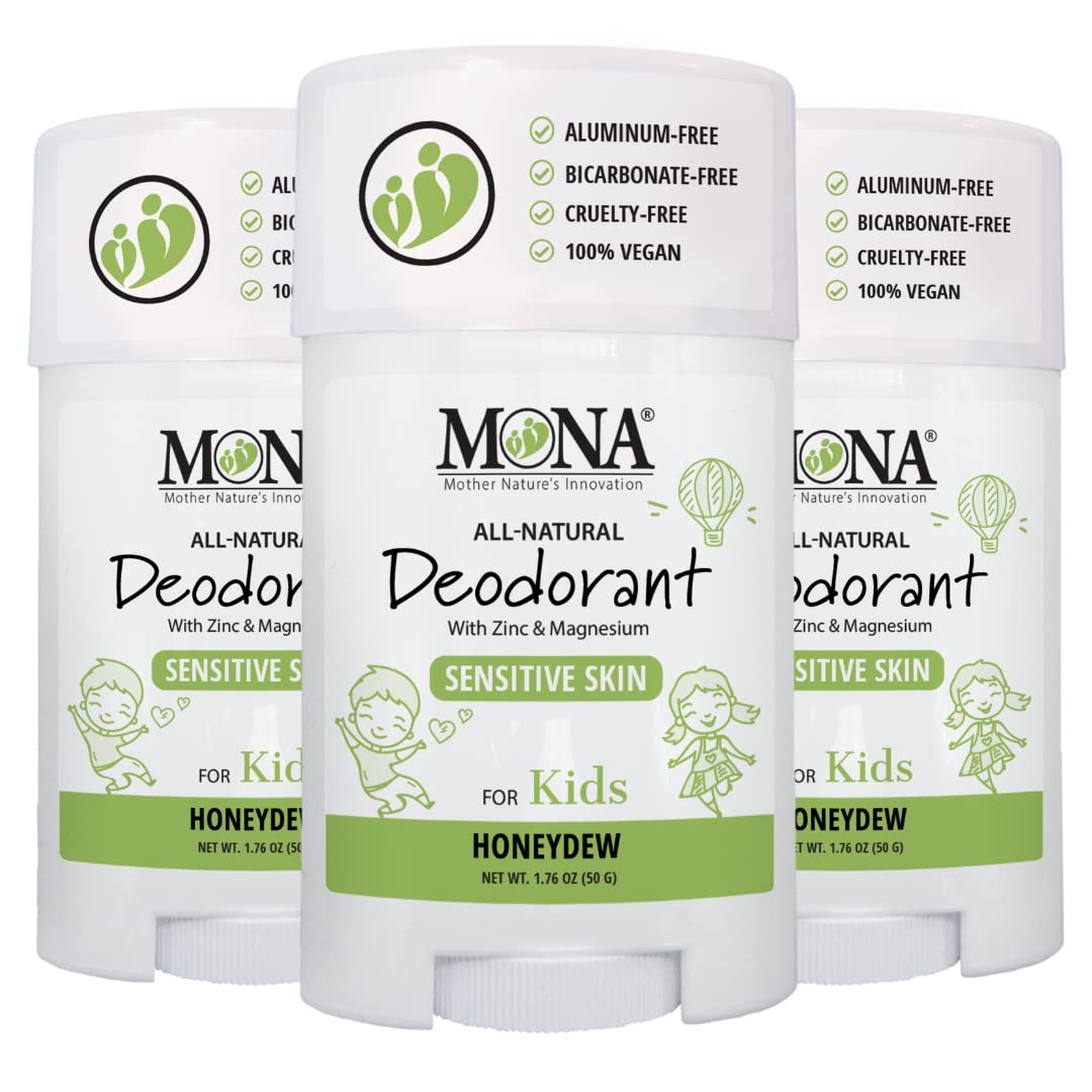 MONA All Natural Deodorant for Kids - Safe for Kids - Vegan, Hypoallergenic & Free from Baking Soda, Aluminum & Synthetic Scents (3-PK HONEYDEW 1.76 Beauty and Personal Care MONA