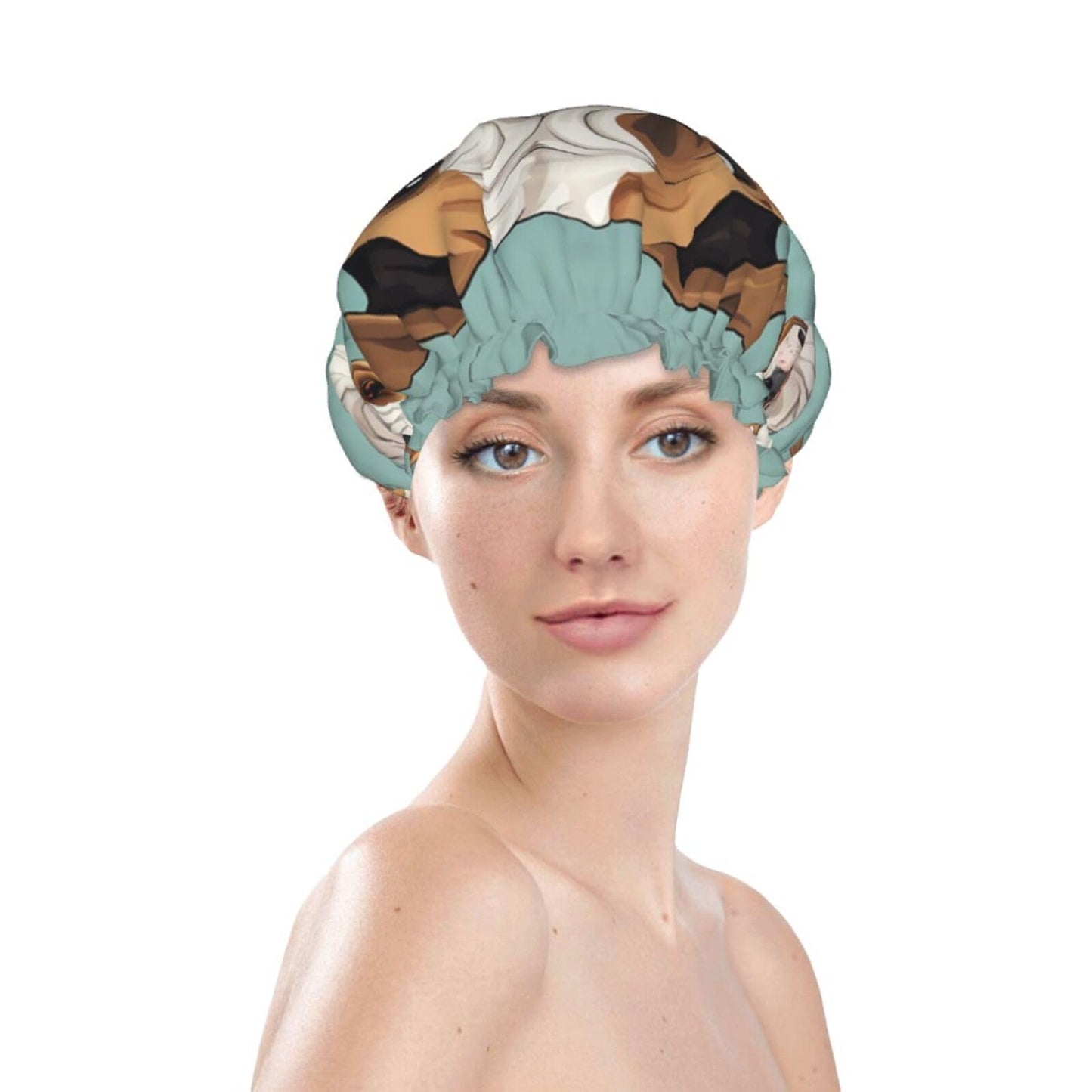Funny English Bulldog Shower Cap For Women Reusable Double Layers Bathing Bath Cap Hair Caps Waterproof Elastic Band Ladies Spa Salon Shower Hat Hair Beauty and Personal Care GDSHJKLW