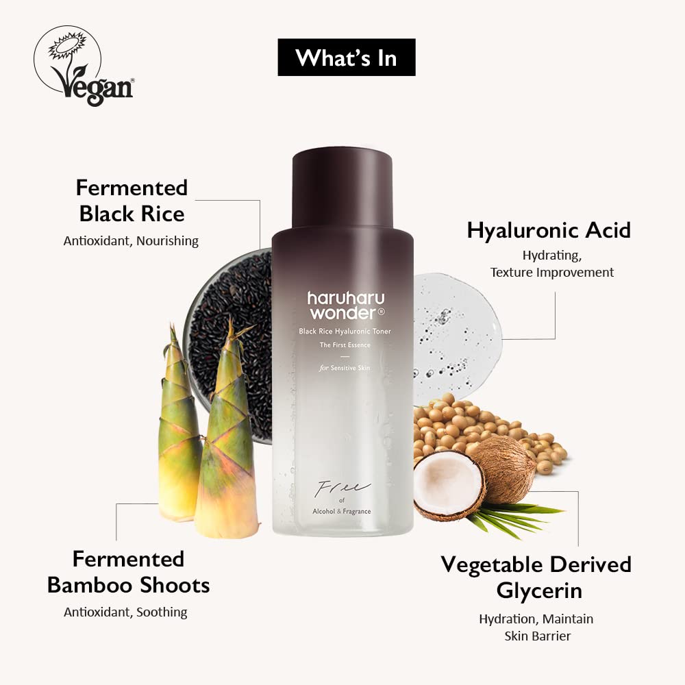 haruharu wonder Black Rice Hyaluronic Toner for Sensitive Skin, Alcohol Free, Fragrance Free, Deep Hydration, Glass Skin, Korean Skincare, Vegan Beauty and Personal Care HARUHARU