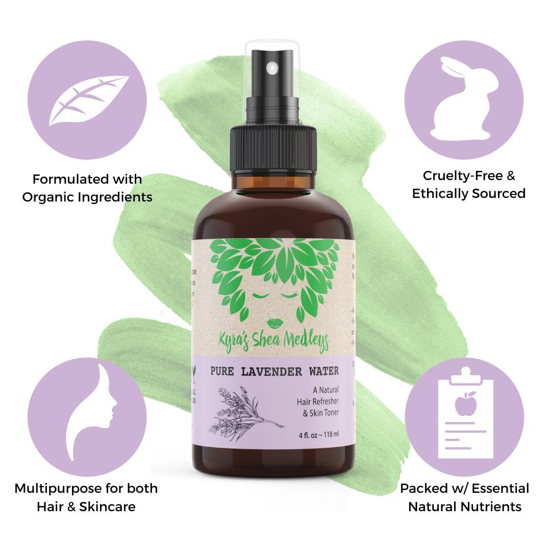 Multiuse Lavender Water Toner Mist for Face, Body, and Hair - Pure Distilled Lavender Water Spray - Soothes and Hydrates Skin, Scalp, Hair, & Nails Beauty & Personal Care Kyra's Shea Medleys