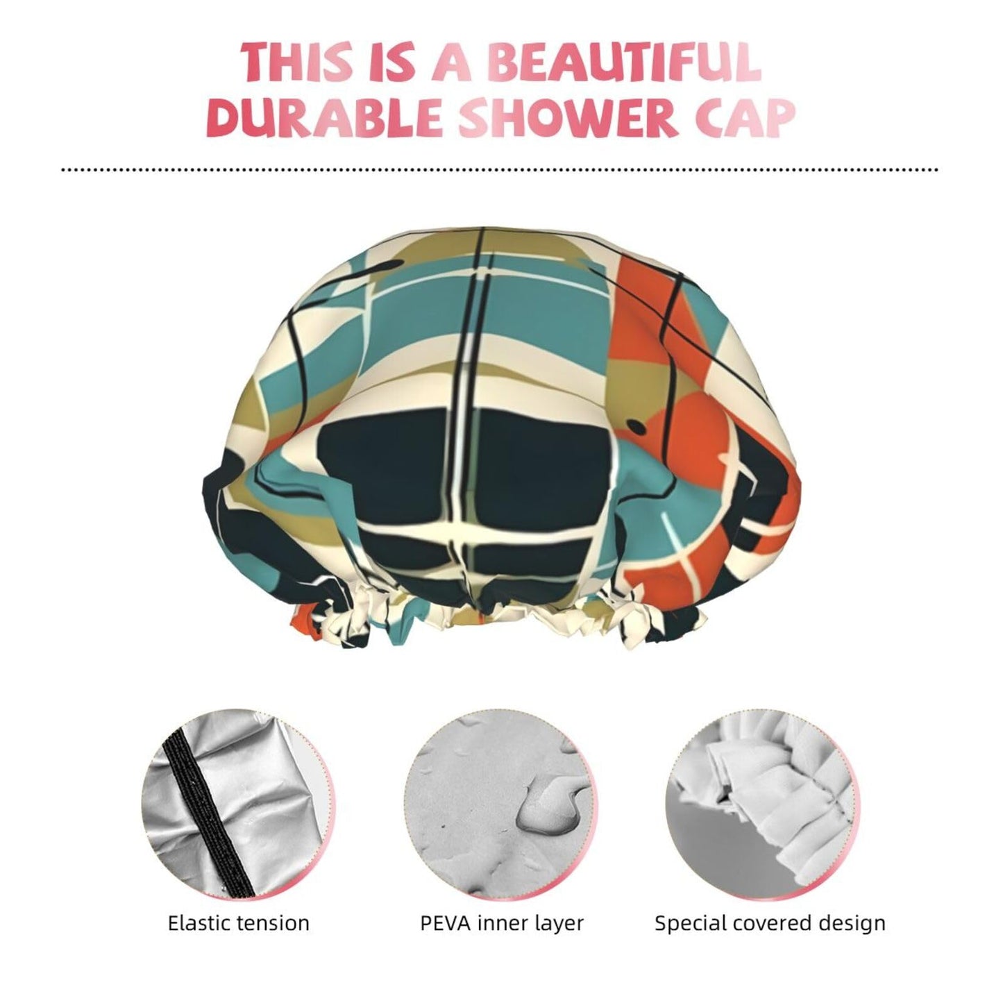 Modern Mid Century Shower Cap for Women Men Large Reusable Shower Bonnet Double-Layer Waterproof Bath Caps Elastic Band Hair Hat for All Hairstyles Beauty and Personal Care BWLHJKE