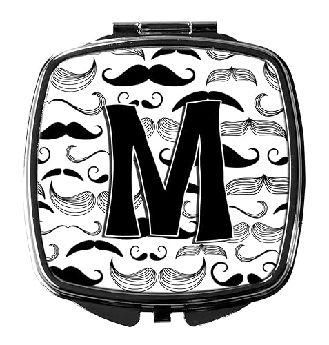 Caroline's Treasures CJ2009-MSCM Letter M Moustache Initial Compact Mirror Decorative Travel Makeup Mirror for Women Girls Gifts Pocket Makeup Mirror Beauty & Personal Care Caroline's Treasures