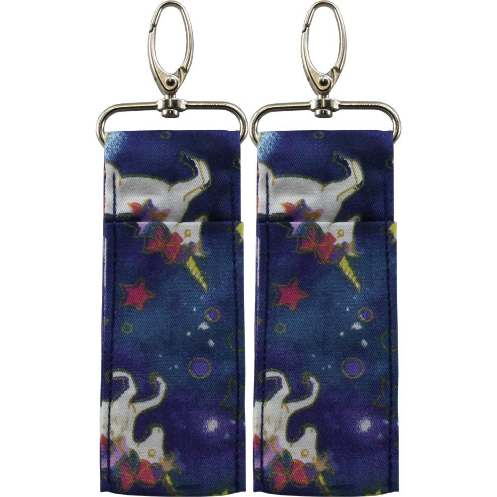 2 UNICORN Patterned Material Lip Balm Holsters LIPSTICK HOLDERS WITH Metal Clip Beauty and Personal Care Birdz