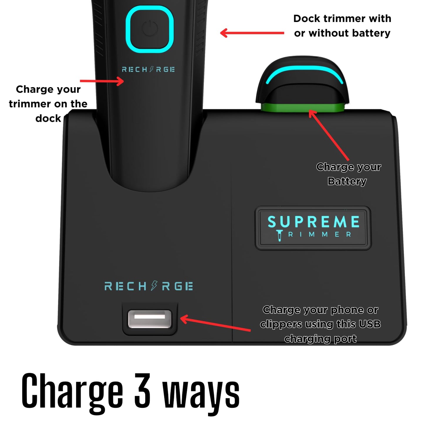 Supreme Trimmer Replacement Smart Charging Stand - Compatible for Recharge ST777 - Smart Charging for USB Connected Devices - RCS777 Black Beauty and Personal Care Supreme Trimmer