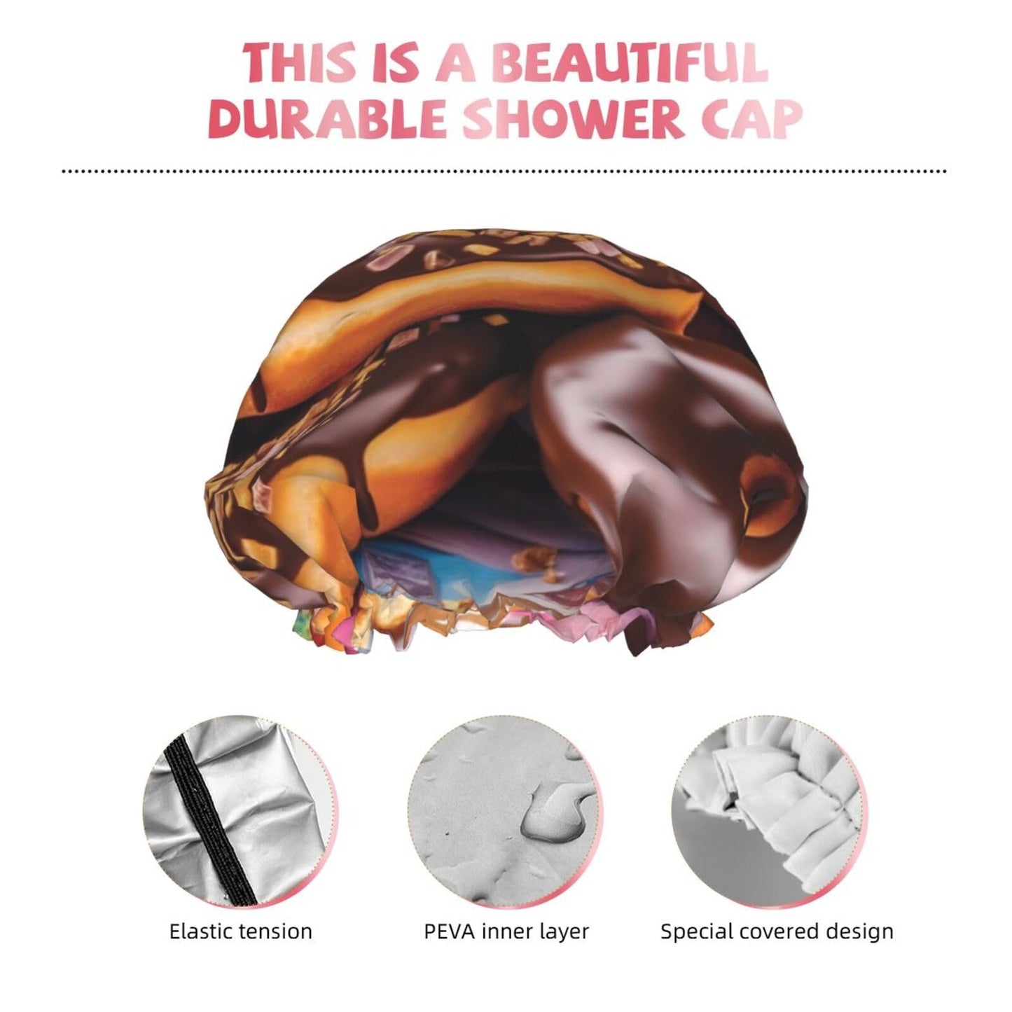 Donuts Chocolate Shower Cap for Women Men Large Reusable Shower Bonnet Double-Layer Waterproof Bath Caps Elastic Band Hair Hat for All Hairstyles Beauty and Personal Care BWLHJKE