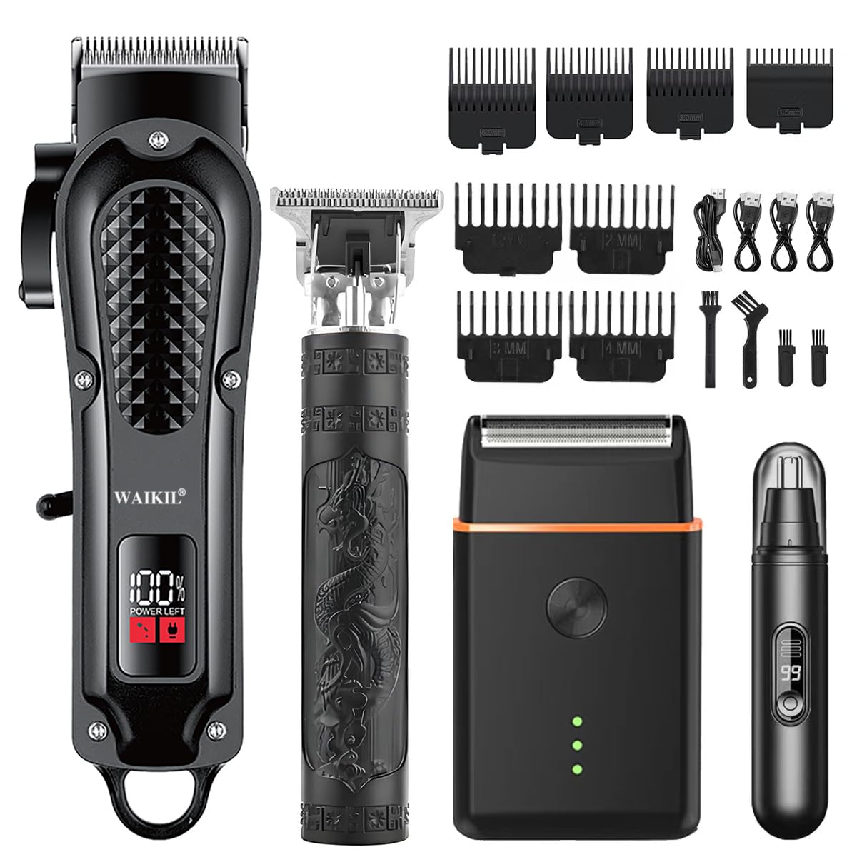 WAIKIL Cordless Hair Clippers for Men with Beard Trimmer, Professional Barber Hair Cutting Kit with T-Blade Trimmer, Foil Shaver & Nose Trimmer Beauty and Personal Care WAIKIL