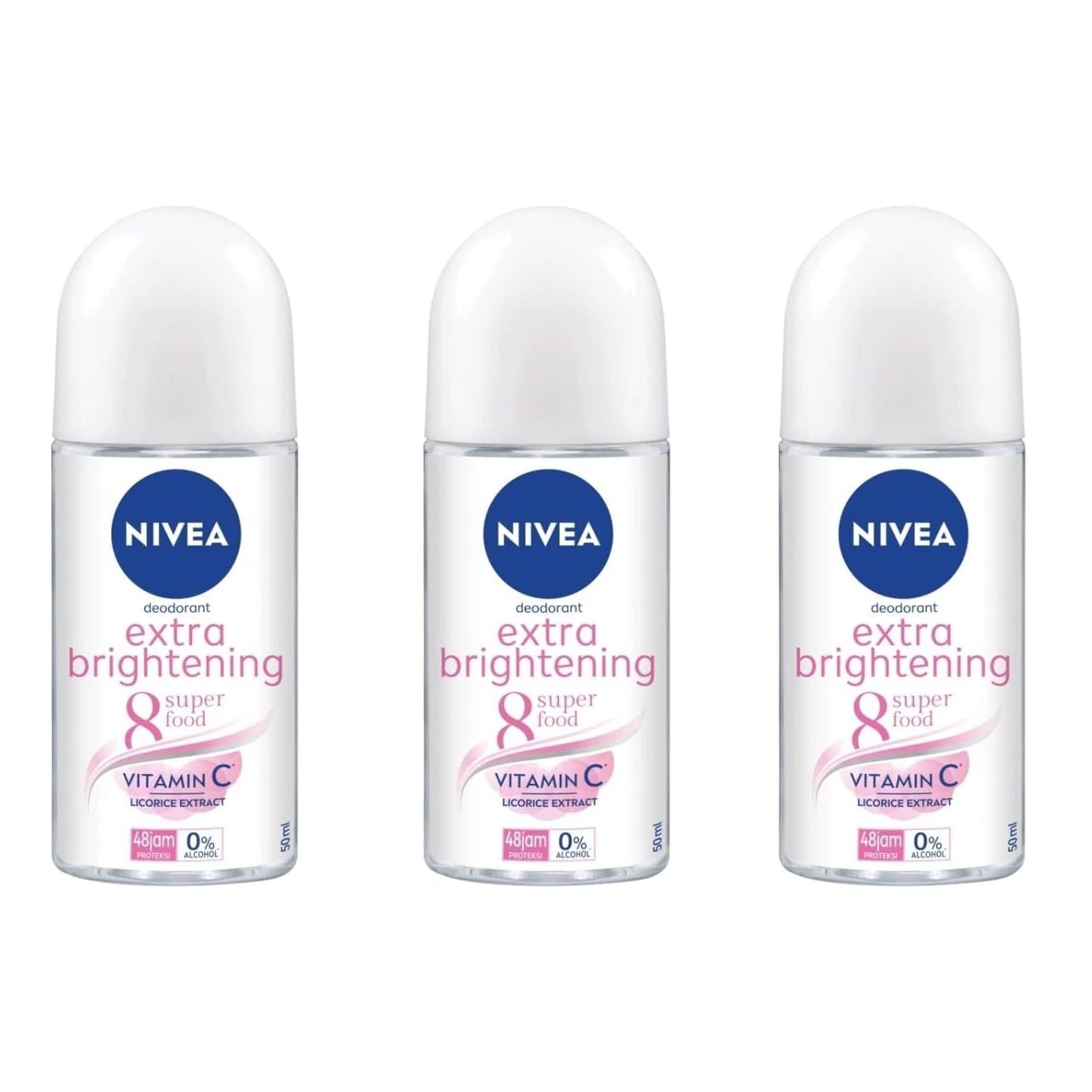 NIVEA Extra Brightening Flavor, Roll-On Deodorant, Alcohol-Free, 48HR Odor Protection, 50ml, 1.69oz, Pack of 3 Beauty and Personal Care NIVEA
