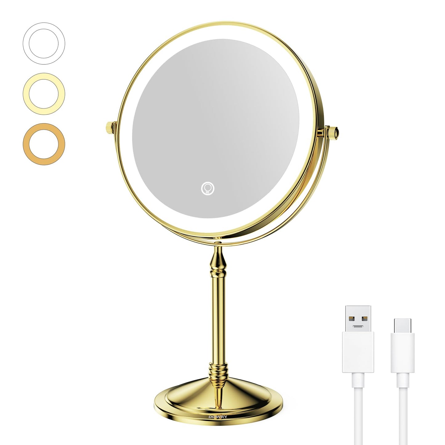 DOWRY 4000 mAh Rechargeable Lighted Makeup Mirror 10x Magnification Vanity Mirror Tabletop Two-Sided Swivel Gifts for Women Wife Mom Teengirls Gold Beauty & Personal Care DOWRY